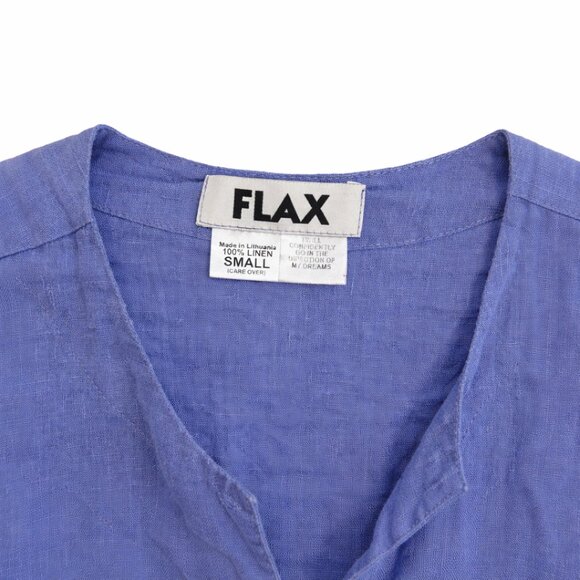 FLAX 100% Linen Cropped Button Front Top Small Blue Long Sleeve Lightweight Made - Picture 2 of 3